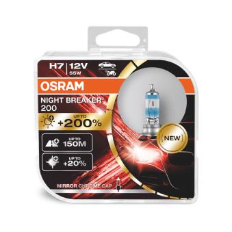 Set 2 becuri auto Osram H7 Night Breaker +200%, 12V, 55W, model 64210NB200-HCB DUO